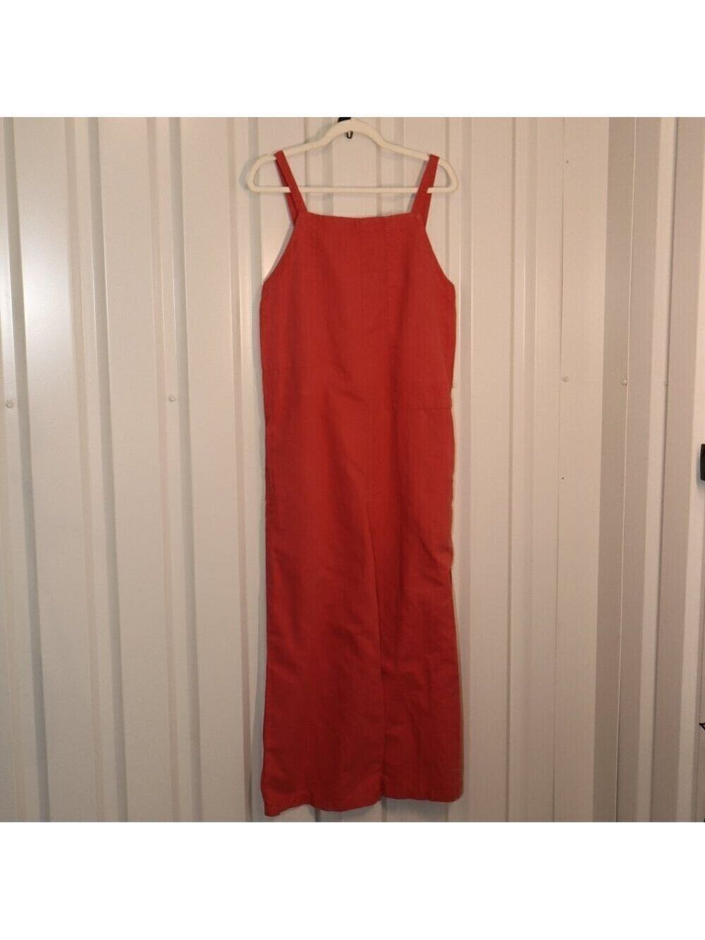 LACAUSA Womens Linen Cotten Rust Red Jumpsuit Back Button Sleeveless Size Med